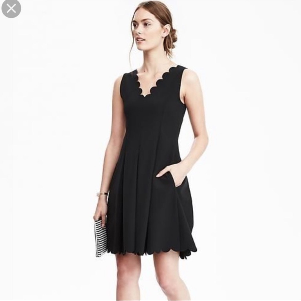 Banana Republic Black Scalloped Fit Flare Dress
